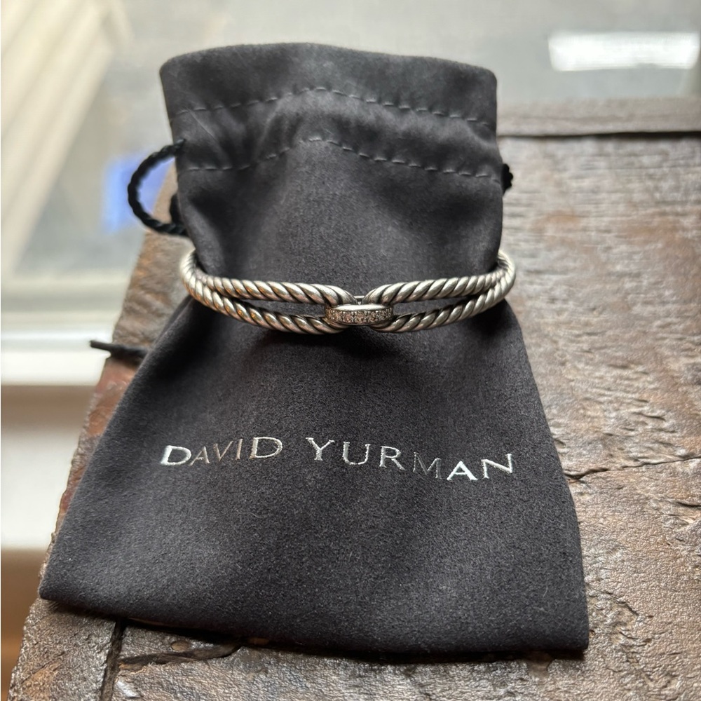 David Yurman Silver Twisted Cable Loop Bracelet with Diamonds